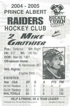 2004-05 Prince Albert Raiders (WHL) #NNO Mike Gauthier Back