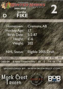2004-05 Portland Winterhawks (WHL) #NNO Jordie Fike Back