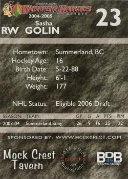 2004-05 Portland Winterhawks (WHL) #NNO Sasha Golin Back