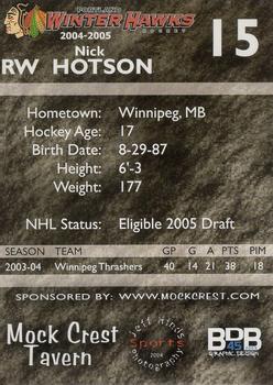 2004-05 Portland Winterhawks (WHL) #NNO Nicholas Hotson Back