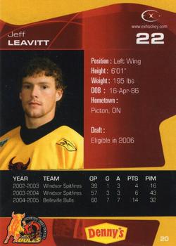 2005-06 Extreme Belleville Bulls (OHL) #20 Jeff Leavitt Back