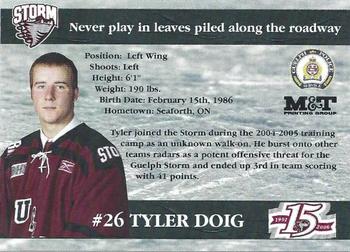 2005-06 M&T Printing Guelph Storm (OHL) #A-04 Tyler Doig Back