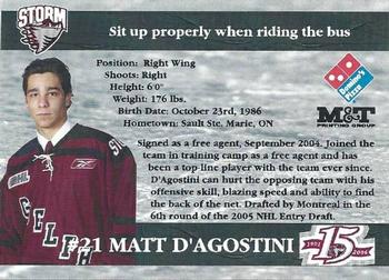 2005-06 M&T Printing Guelph Storm (OHL) #B-05 Matt D'Agostini Back