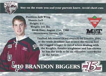 2005-06 M&T Printing Guelph Storm (OHL) #C-03 Brandon Biggers Back