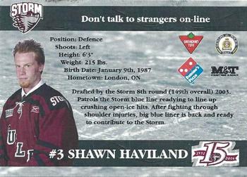 2005-06 M&T Printing Guelph Storm (OHL) #D-01 Shawn Haviland Back