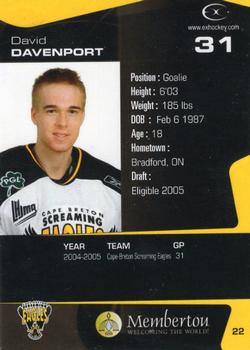 2005-06 Extreme Cape Breton Screaming Eagles (QMJHL) #22 David Davenport Back