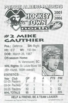 2005-06 Prince Albert Raiders (WHL) #NNO Mike Gauthier Back