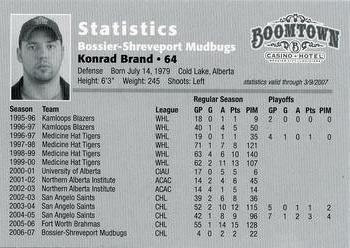 2006-07 Bossier-Shreveport Mudbugs (CHL) #NNO Konrad Brand Back