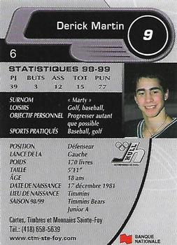 1999-00 Cartes, Timbres et Monnaies Sainte-Foy Hull Olympiques (QMJHL) #6 Derick Martin Back