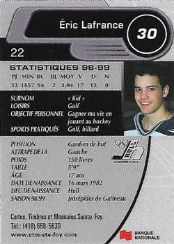 1999-00 Cartes, Timbres et Monnaies Sainte-Foy Hull Olympiques (QMJHL) #22 Eric Lafrance Back