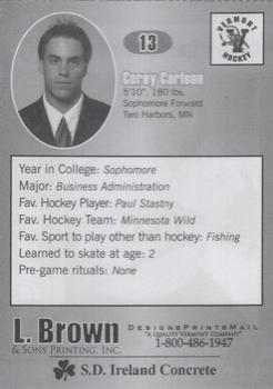 2006-07 L. Brown & Sons Vermont Catamounts (NCAA) #3 Corey Carlson Back