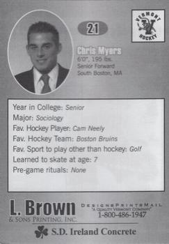 2006-07 L. Brown & Sons Vermont Catamounts (NCAA) #19 Chris Myers Back