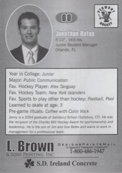 2006-07 L. Brown & Sons Vermont Catamounts (NCAA) #29 Jonathan Bates Back