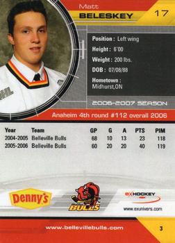 2006-07 Extreme Belleville Bulls (OHL) #3 Matt Beleskey Back
