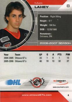 2006-07 Extreme Ottawa 67's (OHL) #4 Matt Lahey Back