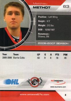 2006-07 Extreme Ottawa 67's (OHL) #8 Matthieu Methot Back
