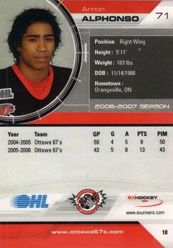 2006-07 Extreme Ottawa 67's (OHL) #18 Arron Alphonso Back