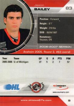 2006-07 Extreme Ottawa 67's (OHL) #19 Jason Bailey Back