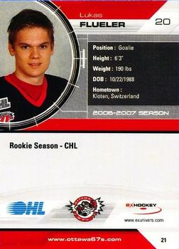 2006-07 Extreme Ottawa 67's (OHL) #21 Lukas Flueler Back