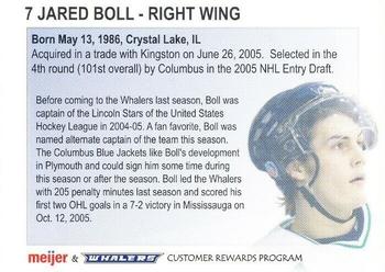 2006-07 Meijer Plymouth Whalers (OHL) #NNO Jared Boll Back