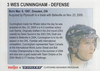 2006-07 Meijer Plymouth Whalers (OHL) #NNO Wes Cunningham Back