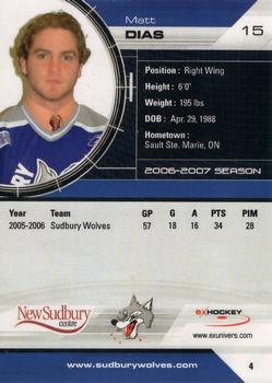 2006-07 Extreme Sudbury Wolves (OHL) #4 Matt Dias Back