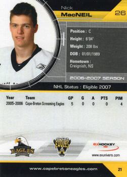 2006-07 Extreme Cape Breton Screaming Eagles (QMJHL) #21 Nick MacNeil Back