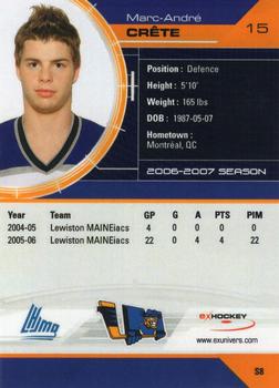 2006-07 Extreme Lewiston Maineiacs (QMJHL) #S8 Marc-Andre Crete Back