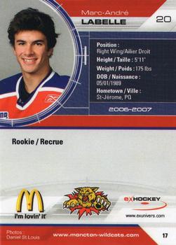 2006-07 Extreme Moncton Wildcats (QMJHL) #17 Marc-Andre Labelle Back