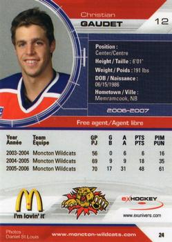 2006-07 Extreme Moncton Wildcats (QMJHL) #24 Christian Gaudet Back
