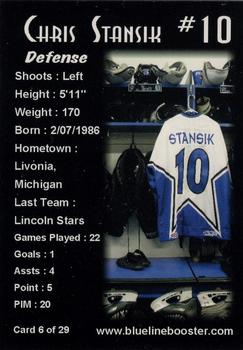 2006-07 Blueline Booster Club Lincoln Stars (USHL) #6 Chris Stansik Back