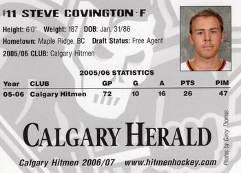 2006-07 Husky/Mohawk/Calgary Herald Calgary Hitmen (WHL) #NNO Steve Covington Back