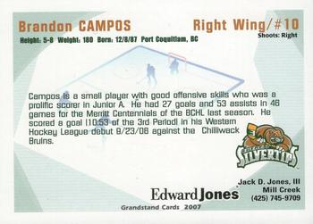 2006-07 Grandstand Everett Silvertips (WHL) #NNO Brandon Campos Back
