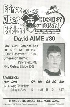 2006-07 Prince Albert Raiders (WHL) #NNO David Aime Back
