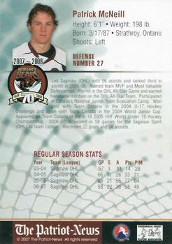 2007-08 Hershey Bears (AHL) #NNO Patrick McNeill Back