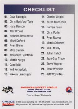 2007-08 Choice Peoria Rivermen (AHL) #NNO Header Card / Checklist Back