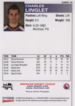 2007-08 Choice Peoria Rivermen (AHL) #14 Charles Linglet Back