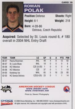 2007-08 Choice Peoria Rivermen (AHL) #16 Roman Polak Back