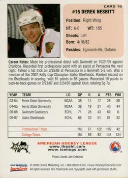 2007-08 Choice Rockford IceHogs (AHL) #19 Derek Nesbitt Back