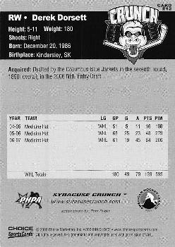 2007-08 Choice Syracuse Crunch (AHL) #12 Derek Dorsett Back