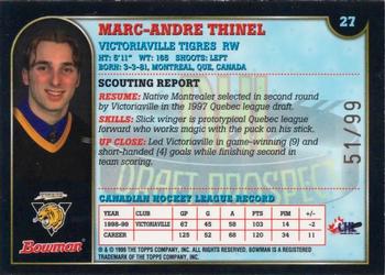 1999 Bowman CHL - Gold #27 Marc-Andre Thinel Back