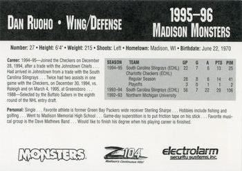 1995-96 Madison Monsters (CoHL) #NNO Dan Ruoho Back
