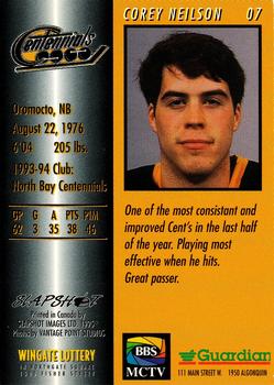 1994-95 Slapshot North Bay Centennials (OHL) #7 Corey Neilson Back