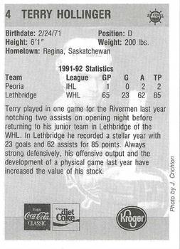 1992-93 Peoria Rivermen (IHL) #NNO Terry Hollinger Back