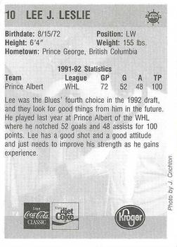 1992-93 Peoria Rivermen (IHL) #NNO Lee Leslie Back