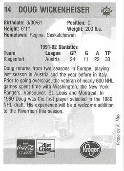1992-93 Peoria Rivermen (IHL) #NNO Doug Wickenheiser Back