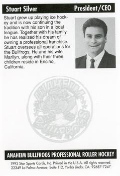 1992-93 Star Sports Cards Anaheim Bullfrogs (RHI) #NNO Stuart Silver Back
