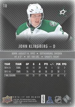 2016-17 Upper Deck Black #10 John Klingberg Back