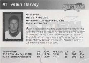 1994-95 Toledo Storm (ECHL) #NNO Alain Harvey Back