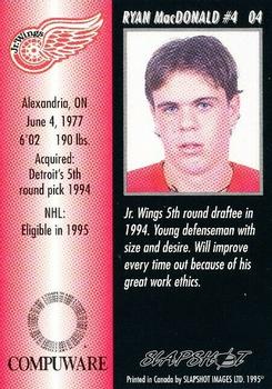 1994-95 Slapshot Detroit Jr. Red Wings (OHL) #4 Ryan MacDonald Back